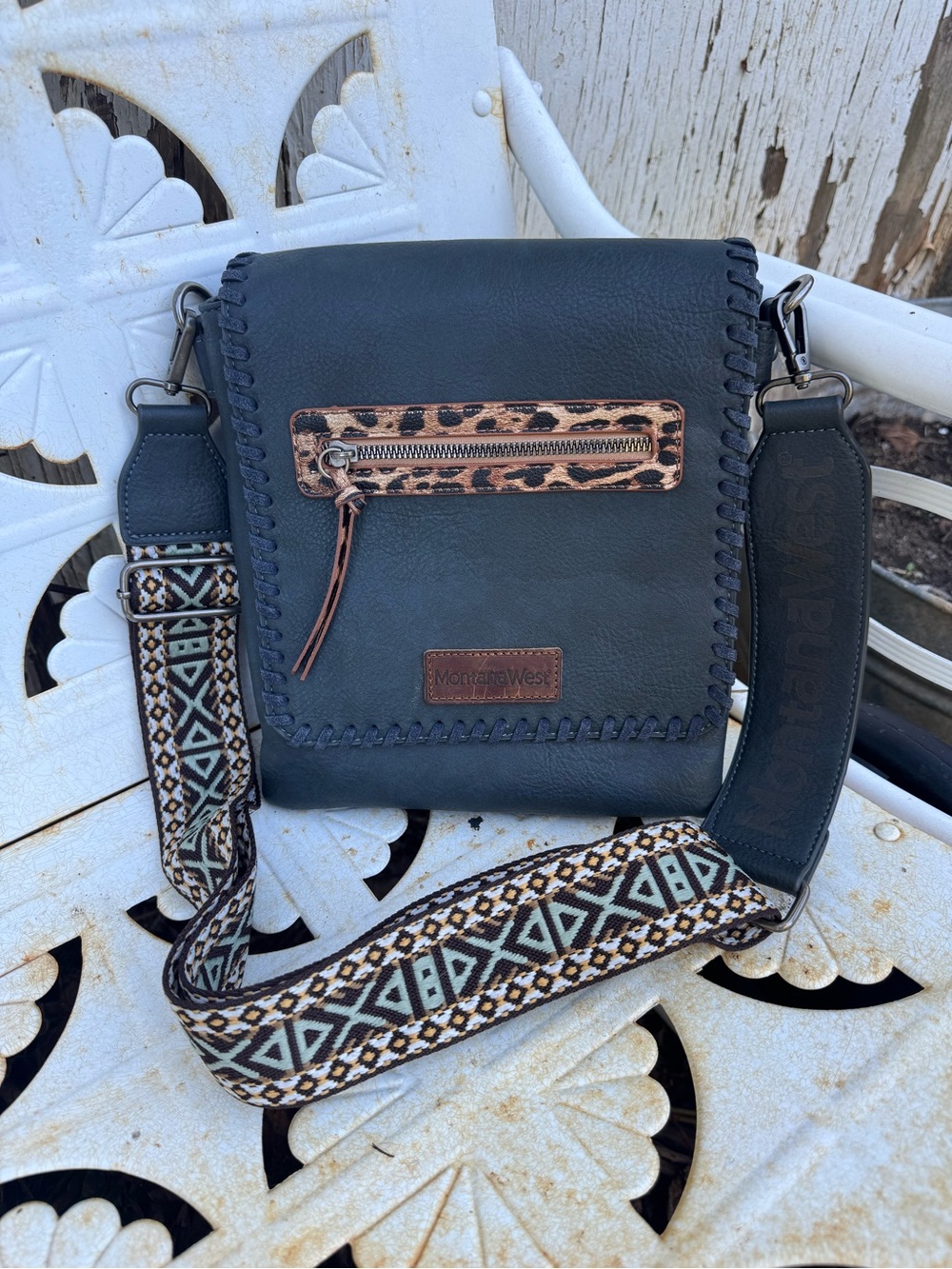Montana West grey Crossbody Leopard conceal carry 9” x 2” x 10.3”